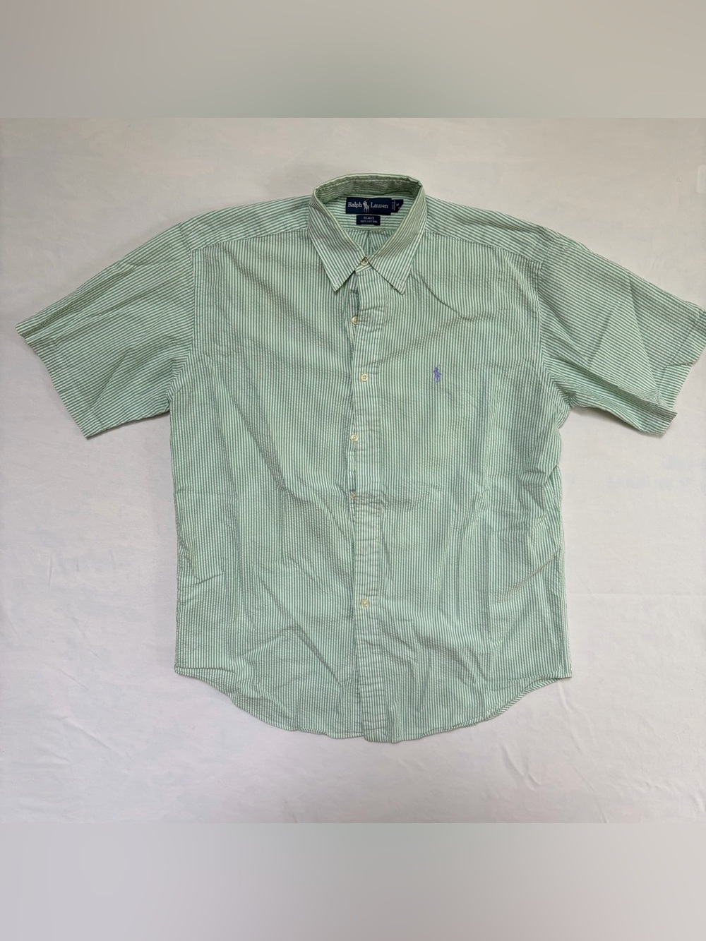 Ralph Lauren Green Pinstripe Seersucker Short-Sleeve Button-Down Shirt